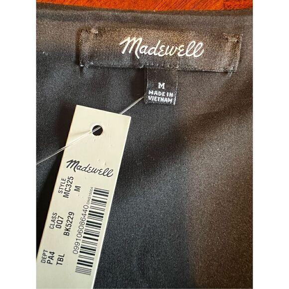 Madewell Metallic Faux-Wrap Tiered Mini Dress medium NEW black gold - Picture 5 of 6